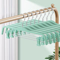 HUADYMEET 10 Pack 14 Inch Pants Skirt Hangers Non Slip,Plastic Jeans Trousers Hangers with Adjustable Clips and Swivel Hook for Women,Men,Heavy Duty Space Saving Clothes Hanger for Shorts,Slacks,Green
