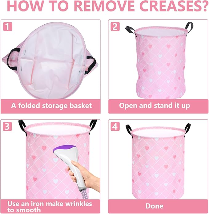 KUNRO Round Heart Valentine's Laundry Gift Basket Storage Hamper, Clothes Storage Organizer Bins, Shelf Basket with Handles for Room Decor
