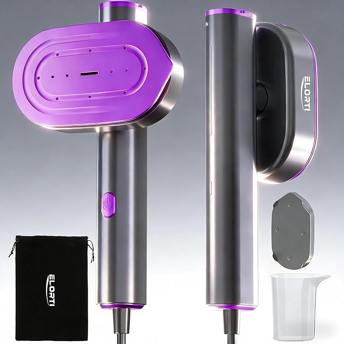 Portable Travel Steamer for Clothes, Rotatable Head 2 In 1 Iron, 100-220V 1200W 10s Fast Heat-Up for Office&Home&Hotel&Business Trip&Meeting, Quickly Iron Shirts/Suits/Pants Smooth (Purple)