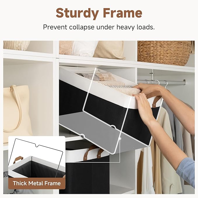 StorageWorks Storage Bins, Fabric Storage Bins for Shelves, Extra Large Storage Baskets with Metal Frame, Closet Baskets and Bins with Handles, Jumbo, Black and White, 2-Pack