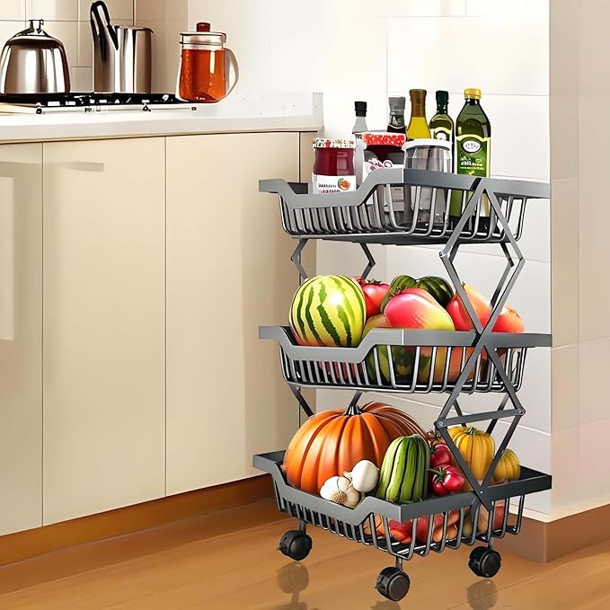 Rolling Kitchen Cart Utility Storage Stand with Wheels for Bathroom Laundry Room, Toilet, Snack & Fruit Basket for Small Spaces Organizers, Shelf 3 Tiers