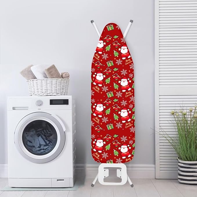 Xmas Ironing Board Cover with Elastic Edge Santa Claus Table Top Ironing Board Cover and Pad Stain Resistant Iron Pads for Ironing Ventilate 54x15 inches