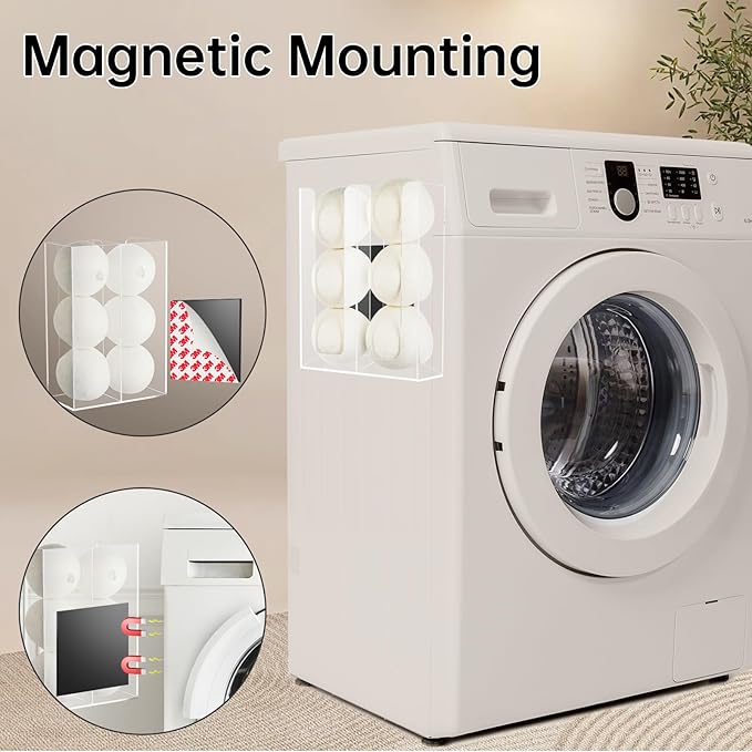 NiHome Clear Acrylic Magnetic Dryer Ball Holder for Laundry Room Organizer and Storage,Wall Mount Dryer Balls Container Dryer Ball Dispenser (No Balls), Space Saving & Versatile for Paper Cups & Decor