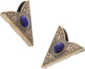 Antique Brass Finish Western Collar Tip - Lapis Blue Stone (Acrylic) Collar Stays - Collar Tips for Men and Women - Collar Pins - Made in USA