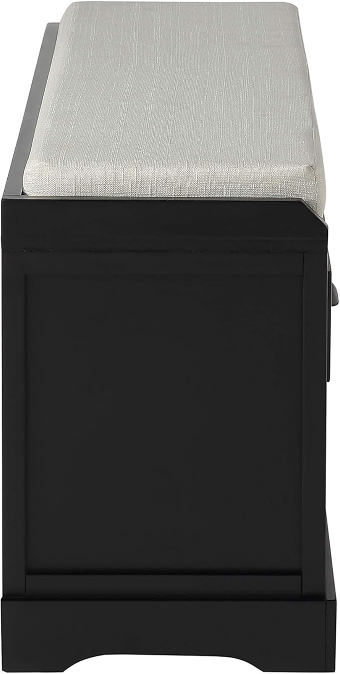 Merax Classic Wood Entryway Bench with 3 Drawers, 3 Rattan Basket Shoe Cabinet for Hallway Front Door Black