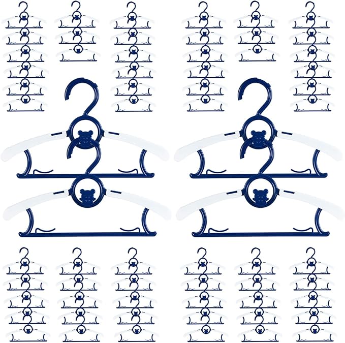 Baby Hangers for Nursery Closet 60 Pack Plastic Kids Clothes Hanger Space Saving Non Slip Extendable Toddler 11-14” Adjustable Hangers Heavy Duty Clothing Infant Hanger Bulk, Deep Blue