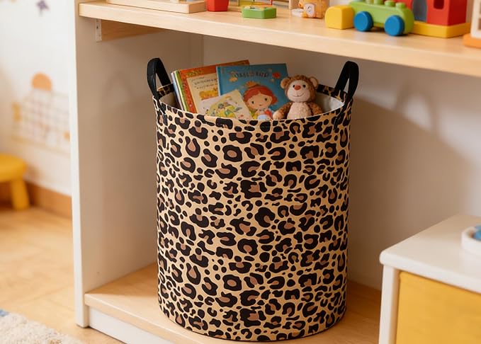 ESSME Kids Laundry Basket,Leopard print Hamper Collapsible Canvas Storage Bin for Girls, Cute Hamper,Gift Baskets(Leopard print)