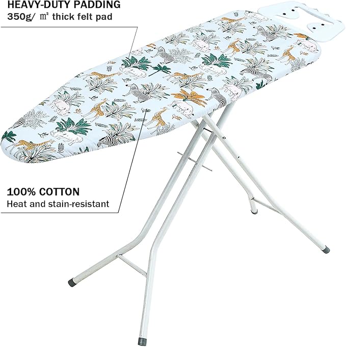 Ironing Board Cover and Pad Standard Size 15 x 54,3 Pairs of Hook and Loop Fastener Straps,Elastic Edges,2 Layers Ironing Board Cover with Thick Padding (F Pattern)
