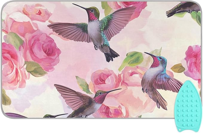 Ironing Mat Pad for Table Portable Travel Iron Blanket Ironing Board Covers Pressing Mat Heat Press Pads 27.6x47.2 Inches Pink Anna Hummingbird and Rose49