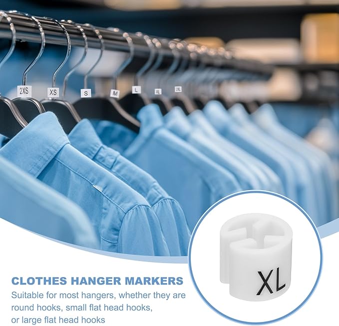 PATIKIL 300 Pcs Clothes Hanger Markers XL Fit Rod Garment Size Tag Hanger Clips Round Color Coding Label for Clothing, White
