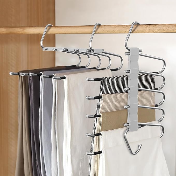2 Pack Pants Hangers Space Saving, Anti-Slip Multi-Functional Pants Rack, Thickened Stainless Steel Tube, Two Hanging Modes Suitable for Jeans Trousers Skirts Scarf-Grey