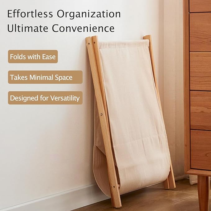 DUMDUM Simple, Eco-Friendly Foldable Laundry Hamper with X-Frame, Multi-Size for Dorm, Bedroom, RV (Beige, Medium)
