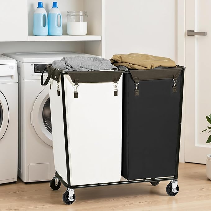 280L Rolling Laundry Basket With Wheels, Large Double Laundry Hamper With Wheels and Removable Bag, Wheeled Dirty Clothes Laundry Basket Organizer For Dorm, Bathroom, Laundry, MIX