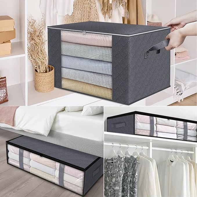 6 Pack 40.5L/90L Closet Organizers Storage Bins With Lids Under Bed Storage Containers Foldable Blanket Storage Bags For Moving, Bedding, Comforters, Sheets, Travel, Blankets