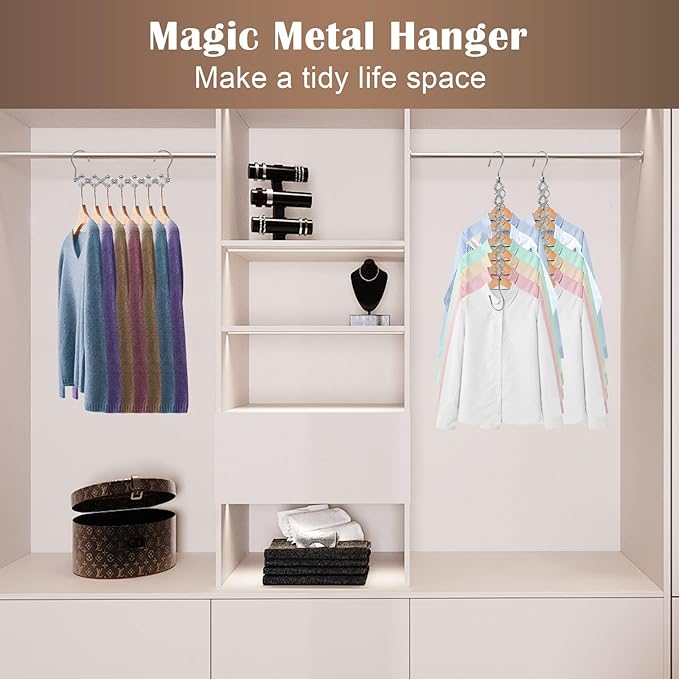 4 Pack Space Saving Hangers for More Than 28 Clothes, Extendable Standard Hangers for Closet, Foldable and Portable, Space Savers for Closet Organizers and Storage, Dorm Room Essentials