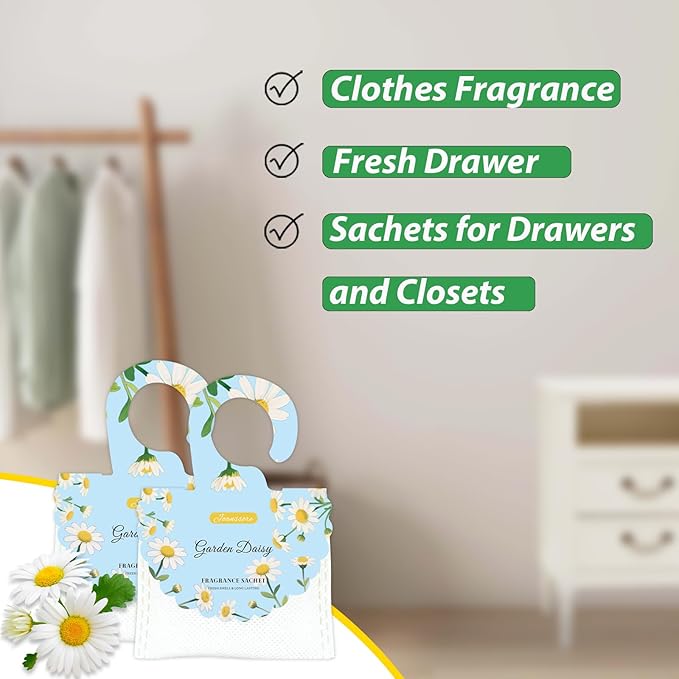 15 Packs Scented Sachets Bag for Drawers and Closets, Air Freshener for Home Fragrance Sachet, Long-Lasting Hanging Closet Deodorizer Smell Goods for House (Garden Daisy)