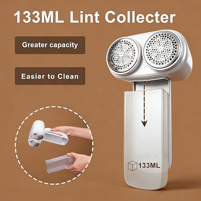 Fabric Shaver Lint Removers Rechargeable Sweater Shaver with Dual Head & LCD Display for Clothes Couch Pilling Furniture, 6-Leaf Blades Defuzzer, White, 1 Piece.