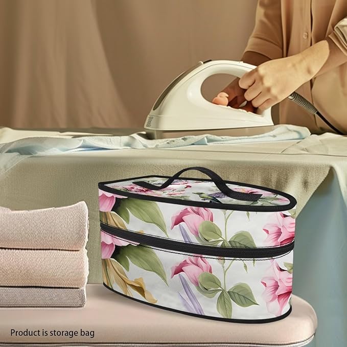 Hummingbird Lily Steam Iron Storage Bag with Zipper Handle Retro American Flag Iron Storage Case Fits for Accessories Travel Irons