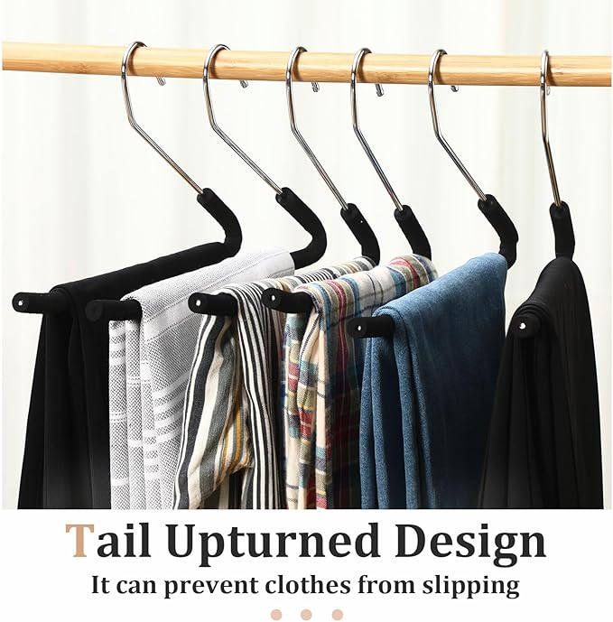 Open Ended Padded Pants Hangers Non Slip Foam Sponge Coated Pant Hangers for Men and Women Plating Anti Rust Chrome Metal for Closet Jeans Slacks Towel Skirt Organizer, Black(50 Pack)