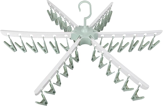 Swivel Hook Plastic 36 Pegs Drying Rack Clothes Hanger for Underwear Socks Gloves (Green) (Green)