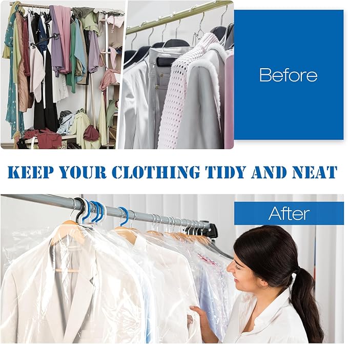 Chumia 50 Pieces Clear Shoulder Cover for Clothes Closet Bulk, Plastic Hanger Covers for Hanging Clothes Shoulder Garment Dust Cover Protectors for Men Women Suit Coats Jackets Dress(21.5'' X 15.5")