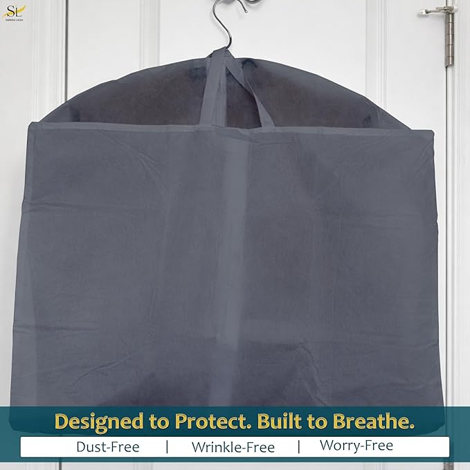 43" Garment Bags for Hanging Clothes, Pack of 3 Suit & Dress Covers for Storage and Travel, Long Gown Bags with Zipper, Dark Grey