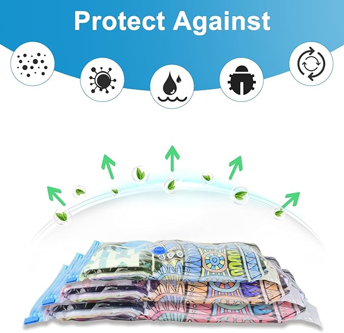 Vacuum Seal Bags for Clothing Travel, 6 Pack Space Saver Vacuum Storage Bags with Electric Pump,Portable Compression Sealer for Clothes, Blankets, Bedding & Travel,Good for Storage and Organization