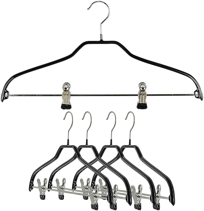 Mawa by Reston Lloyd Silhouette Series Non Slip Space Saving Hanger with Pant Clips, Style 40/FK,Set of 5, Black