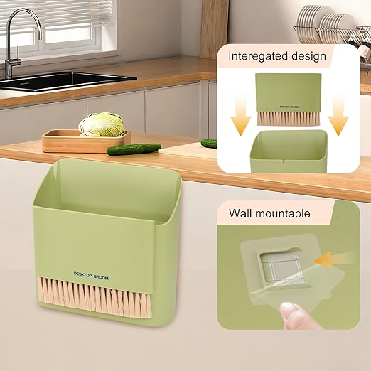 Mini Trash Can Broom Dustpan: Small Hanging Garbage Lint Bin for Laundry Room Office Desk Kitchen Cabinet Door Dorm Table RV Car - Tiny Countertop Bedside Wall Mount Trashcan Brush Dust Pan Set