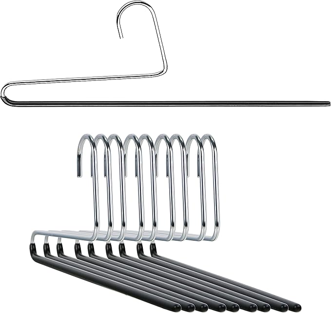 Mawa by Reston Lloyd Reverse Hook Trouser Series Non-Slip Space-Saving Clothes Hanger with Single Rod for Pants, Style KH/35U, Set of 10, Black