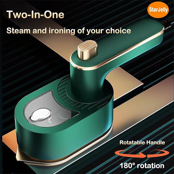 Portable Travel Steam Iron, 180° Foldable Handle, 3 Minutes Fast Heating, Anti-Hot Stand, Suitable for Most Fabrics (Silk/Wool/Polyester) and More. (02 Green)