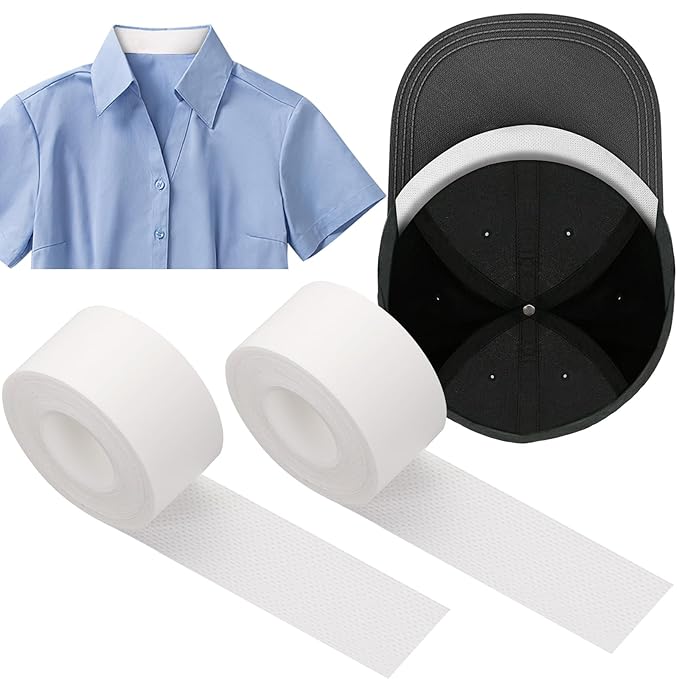 2 Roll Disposable Collar Protector Sweat Pads, Self-adhesive Collar Stays Shirt Collar Protector Comfortable Neck Tapes Collar Sweat Pads Shirt Hat Sweat Liner Against Sweat Stains