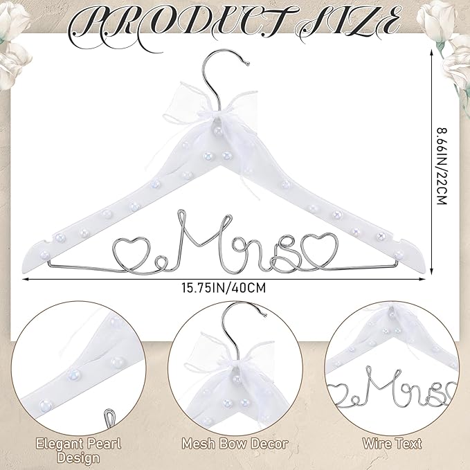 Honeydak Mrs. Wedding Dress Hanger for Bride to Be,Elegant Bridal Hanger for Brides Gowns, Bridal Party Shower Gift,Wedding Gift(White,Pearl)