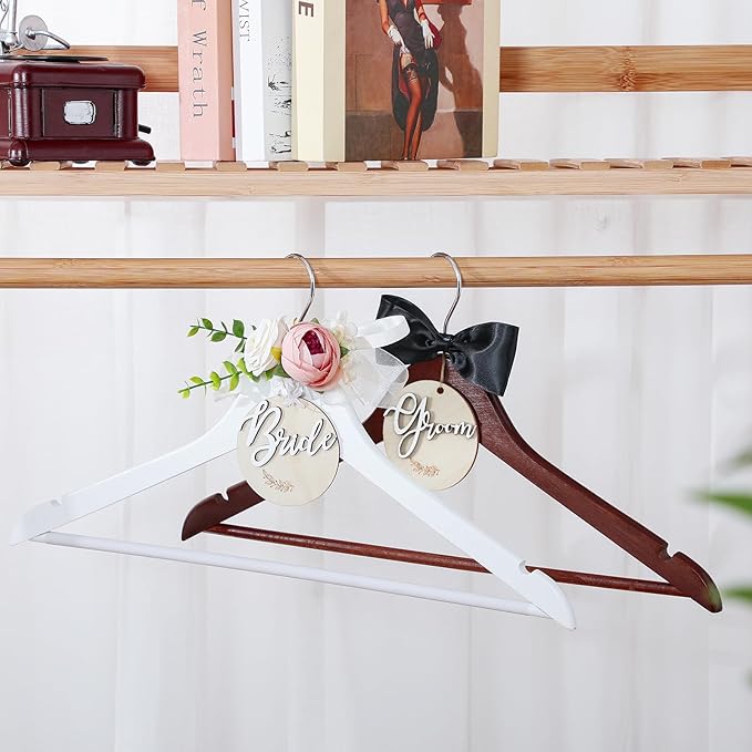 2 Pack Wedding Hanger Gift Bride Groom Bridal Hanger with Tags for Wedding Dress(Pink)