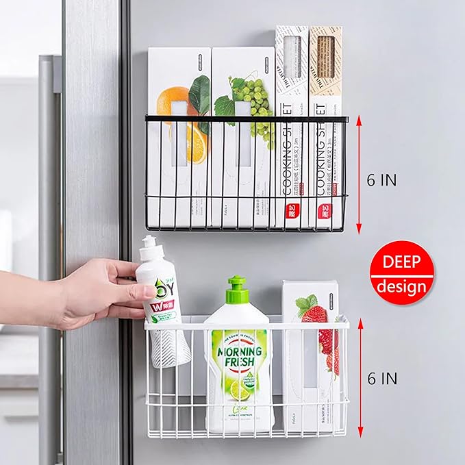 Magnetic Refrigerator Organizer Magnetic Basket Kitchen Organizer Metal Ziplock Bag Storage Organizer (10.25" L x 3.2" W x 6" H, Black)