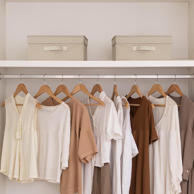 StorageWorks Small Storage Boxes with Lids, Stackable Fabric Storage Bins with Handles, Storage Baksets for Closet, Shelves, 15" x11¼x 6¼", Light Brown, 2-Pack