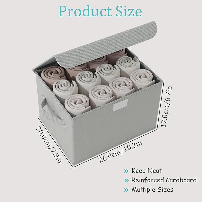 Fabric Storage Bin with Lid, Closet Boxes with Cover, Collapsible Stackable Organizer Basket with 2 Handles, for Home and Bedroom, 4 Pack, Grey, 10.2 x 7.9 x 6.7 In, XSNY12GS-4