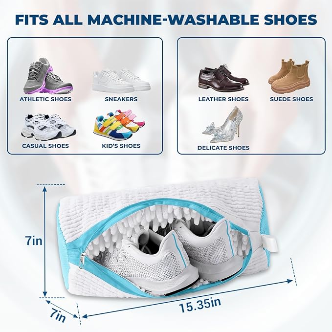 Shoe Washing Machine Bags - Reusable Sneaker Laundry Bags for Washer & Dryer - Fine-Mesh Protective Wash Bags to Prevent Damage - Washer Bags for All Type of Shoes - Pack of 2