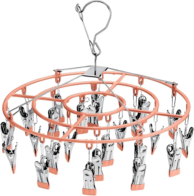 PHYDELU Drying Rack Clothing with 24 Clips，Sock Hanger for Drying，Hanging Clothes Dryer Underwear Hangers Racks Laundry Herb Socks Panty Wet Bra Lingerie Baby Delicates Foldable Small Indoor Metal