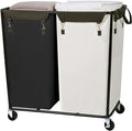 390L Laundry Hamper Sorter with Wheels, Extra Large Laundry Basket Heavy-Duty Rolling Cart with Removable Bags, Laundry Cart for Hotel and Home, Beige and Black, 2-Section