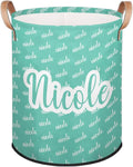 Custom Name Laundry-Hamper, Personalized Cyan Kids-Clothes-Hamper Foldable with Name, Customized Storage Basket with Handles Waterproof Gift for Boys Girls Baby Women