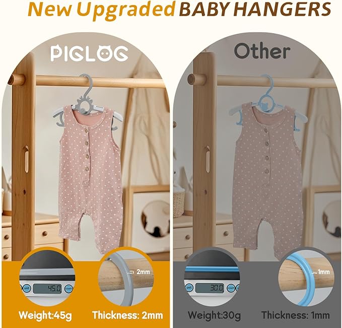 Toddler Hangers 60PCS, 11"-14" Extendable and Stackable Baby Hangers, 45g Ultra-Thick Space Saving Non-Slip Plastic Hanger for Infant, Kids and Nursery Closet (Gray-White-60)