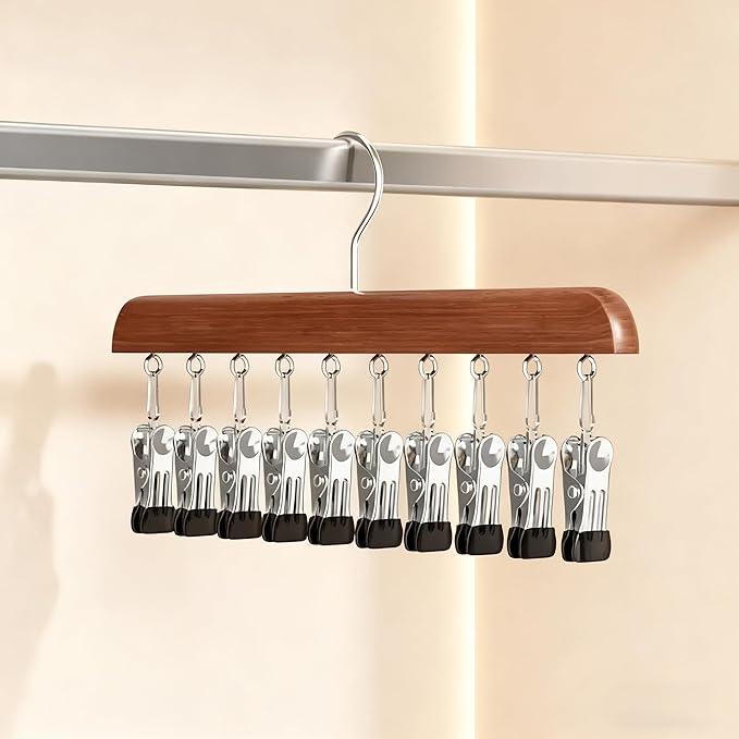 4 Pack Hat Hangers for Closet Display, Wooden Hat Storage Organizer with 40 Metal Clips for Baseball Caps, Winter Hat Rack for Beanie, Skullies, Visors, Walnut Brown Color