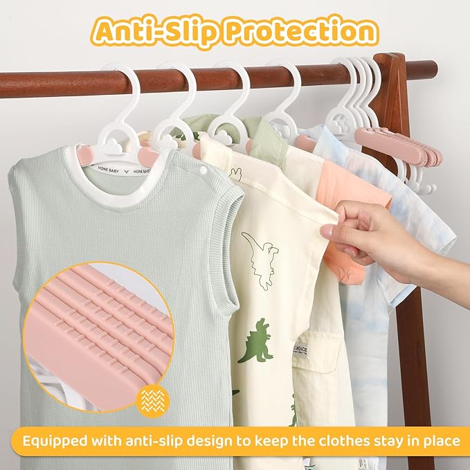 40 Pack Baby Clothes Hangers, 11-15" Adjustable Non-Slip Thickened Kid Hangers for Nursery Closet Toddlers Infant Children to Teenager (Pink)
