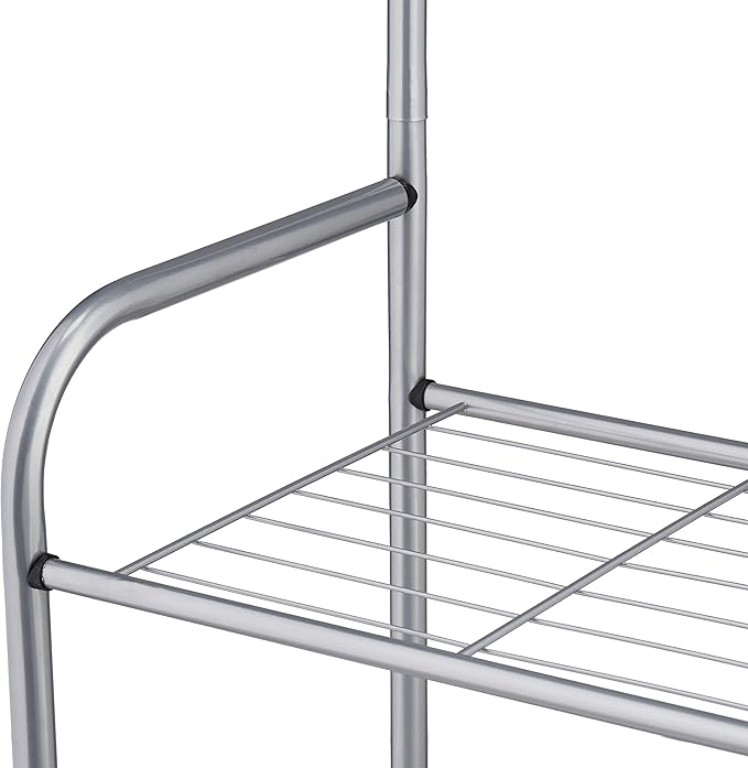 Relaxdays Coat Rack Shelves, 4 Pairs of Shoes, 4 Hooks, 1 Clothes Rail, for Hallway HWD: 173 x 60 x 31cm, Grey, 100% Steel