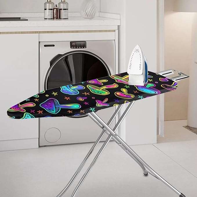 Flashideas Colored Mushroom Ironing Board Cover and Pad 15x54 Inch Standard Ironing Board Cover with Elastic Edge and Hook and Loop Fasteners Scorch and Stain Resistant Cotton