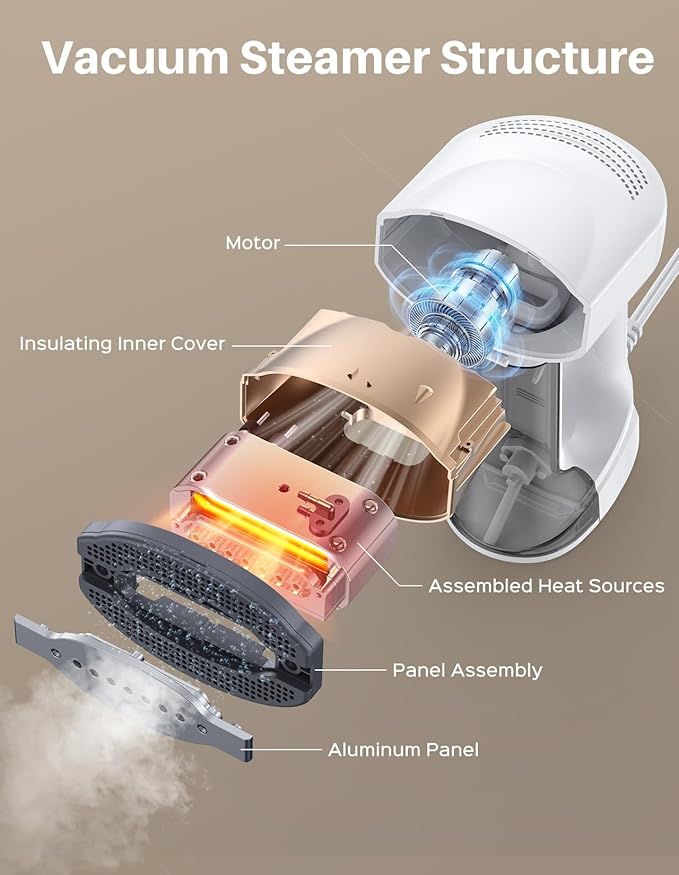 Sweepulire Vacuum Steamer for Clothes, 3500Pa Suction Handheld Clothes Steamer, 3 Modes, LED Display, Portable Travel Steamers for Clothes, Steaming & Ironing 2 In 1, 160ml Water Tank (for 110-120V)