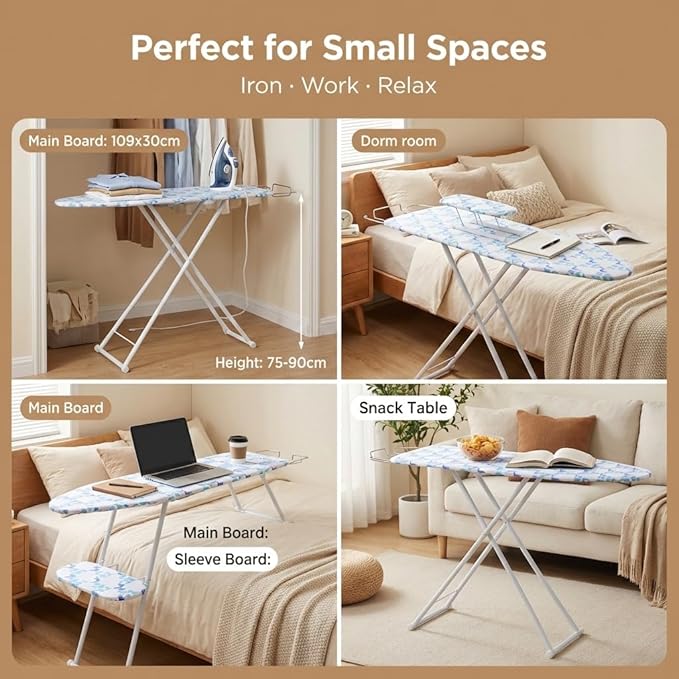 43" x 13" Ironing Board Height Adjustable Iron Board, Heavy Duty Ironing Board with Iron Rest & Heat Resistant Cover, Foldable Ironing Stand