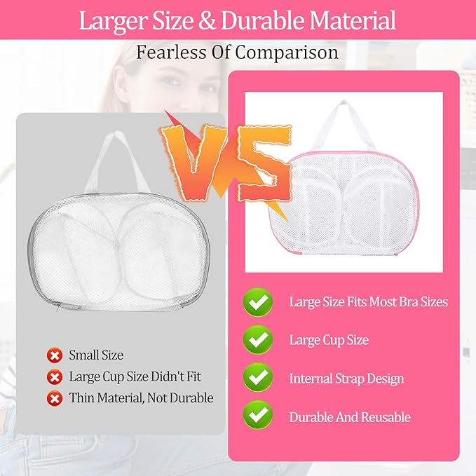 2 Pcs Bra Laundry Bags for Washing Machine 11.8'' x 7.8'' Lingerie Wash Bags with Zipper Reusable Bra Washing Bag 3D Delicates Protector for Bras Socks Swimsuits(Gray, Pink)