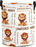 Large Custom Name Laundry Hamper, Lion Personalized Dirty Clothes Hamper Storage Basket with Name for Bathroom Bedrooms, Customized Name Circular Hamper with Handles for Baby Boys Girls Men Women